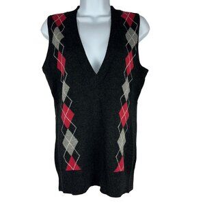 Cabi Argyle Print Black Wool Sleeveless Sweater Vest Size Small 100% Lambswool